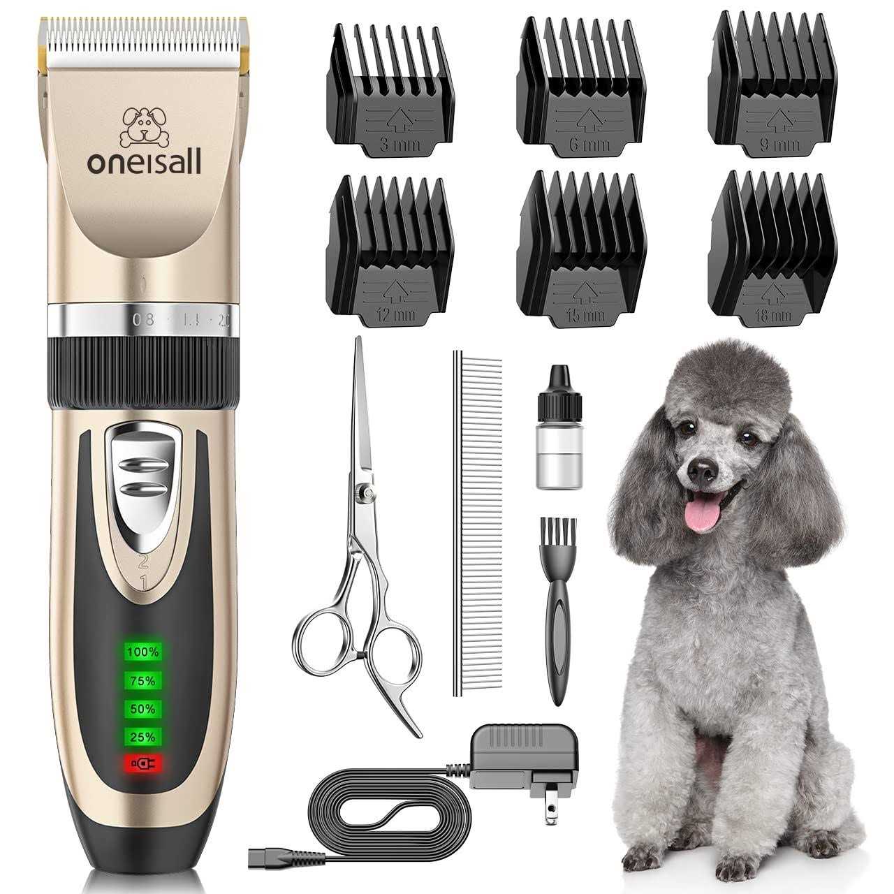 oneisall Dog Clippers Low Noise, 2-Speed Quiet Dog Grooming Kit Rechargeable Cordless Pet Hair Clipper Trimmer Shaver for Small and Large Dogs Cats - Healthber