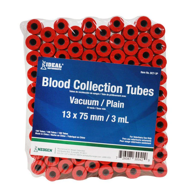 Ideal Blood Collection Vacuum Tubes, Red, 3 mL, 100 ct - Healthber