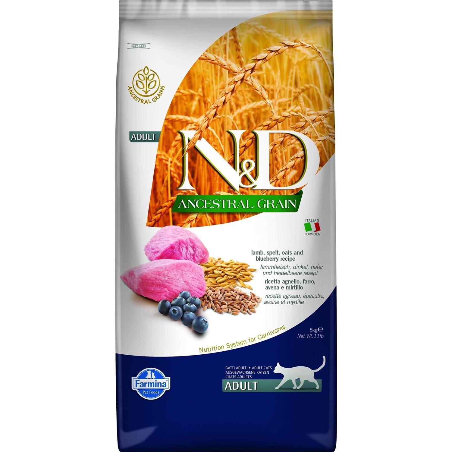 Farmina N&D Ancestral Grain Lamb & Blueberry Adult Dry Cat Food - Healthber