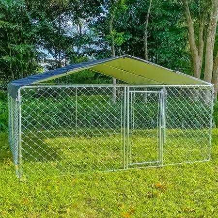 10ft x 10ft Dog Kennel Outdoor Metal Playpen Large Dog Cages for Large Dogs Run Outside Exercise Pet Fences with Roof for Yard - Healthber