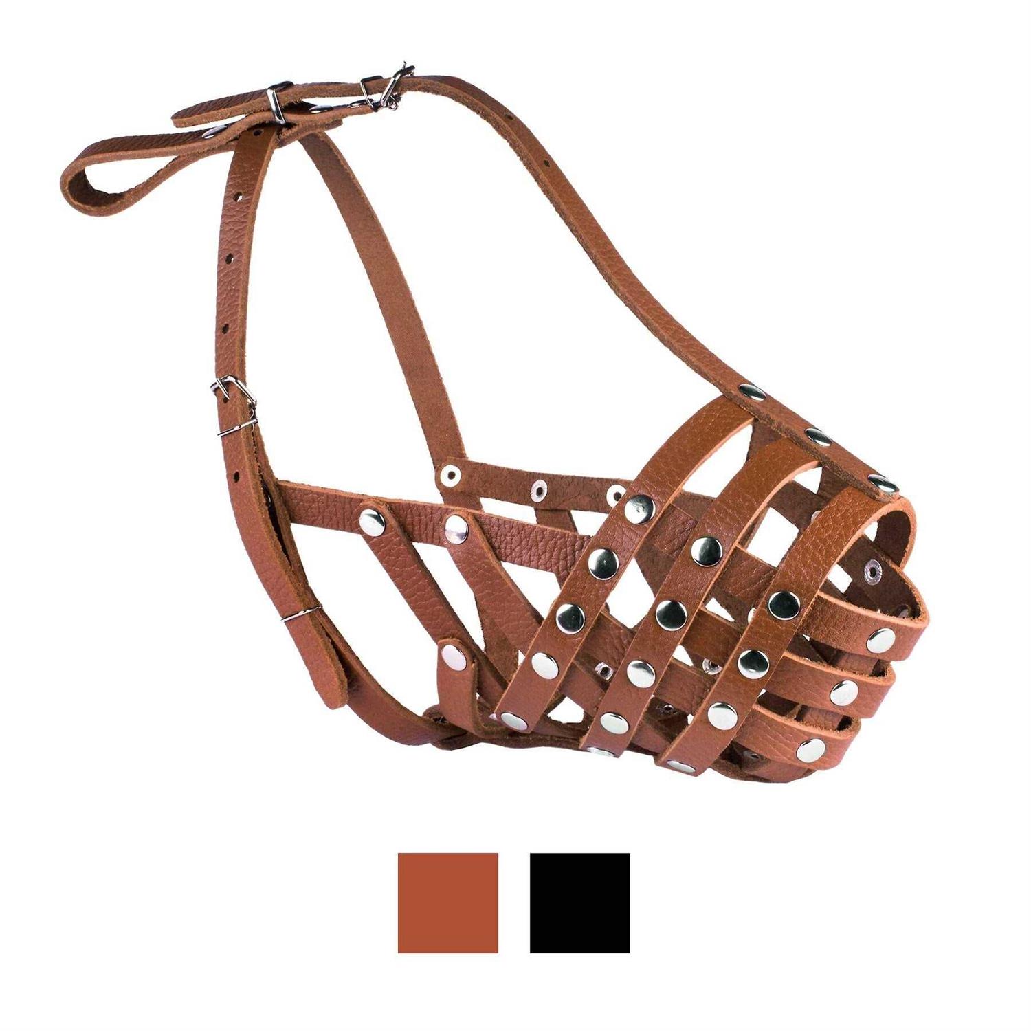 CollarDirect Dog Muzzle Pitbull Amstaff Basket Genuine Leather Staffordshire Terrier - Healthber