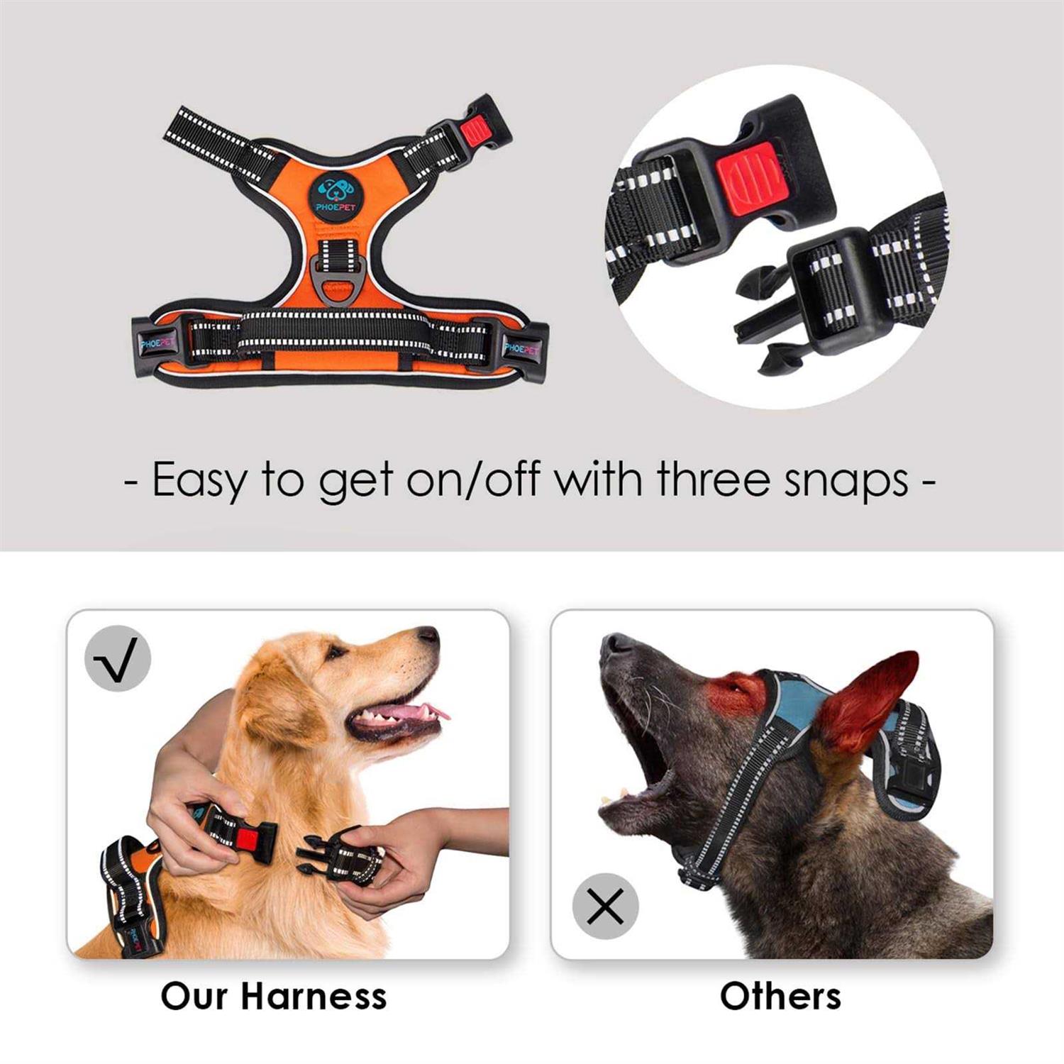 Phoepet No Pull Dog Harness Reflective Front Clip Vest with Handle,Adjustable 2 Metal 3 Buckles - Healthber