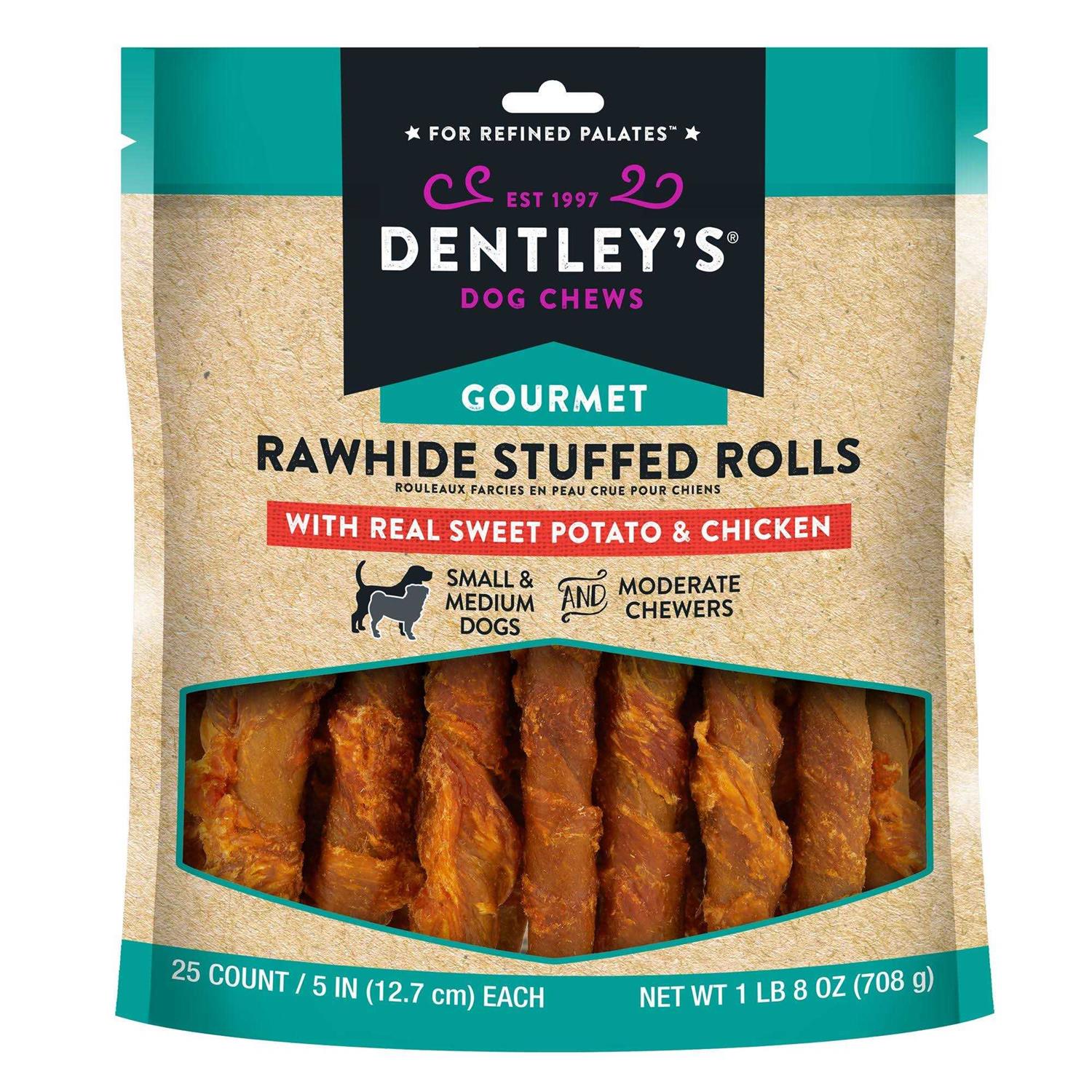 Dentley’s Gourmet Rawhide Stuffed Rolls Dog Treats - Healthber