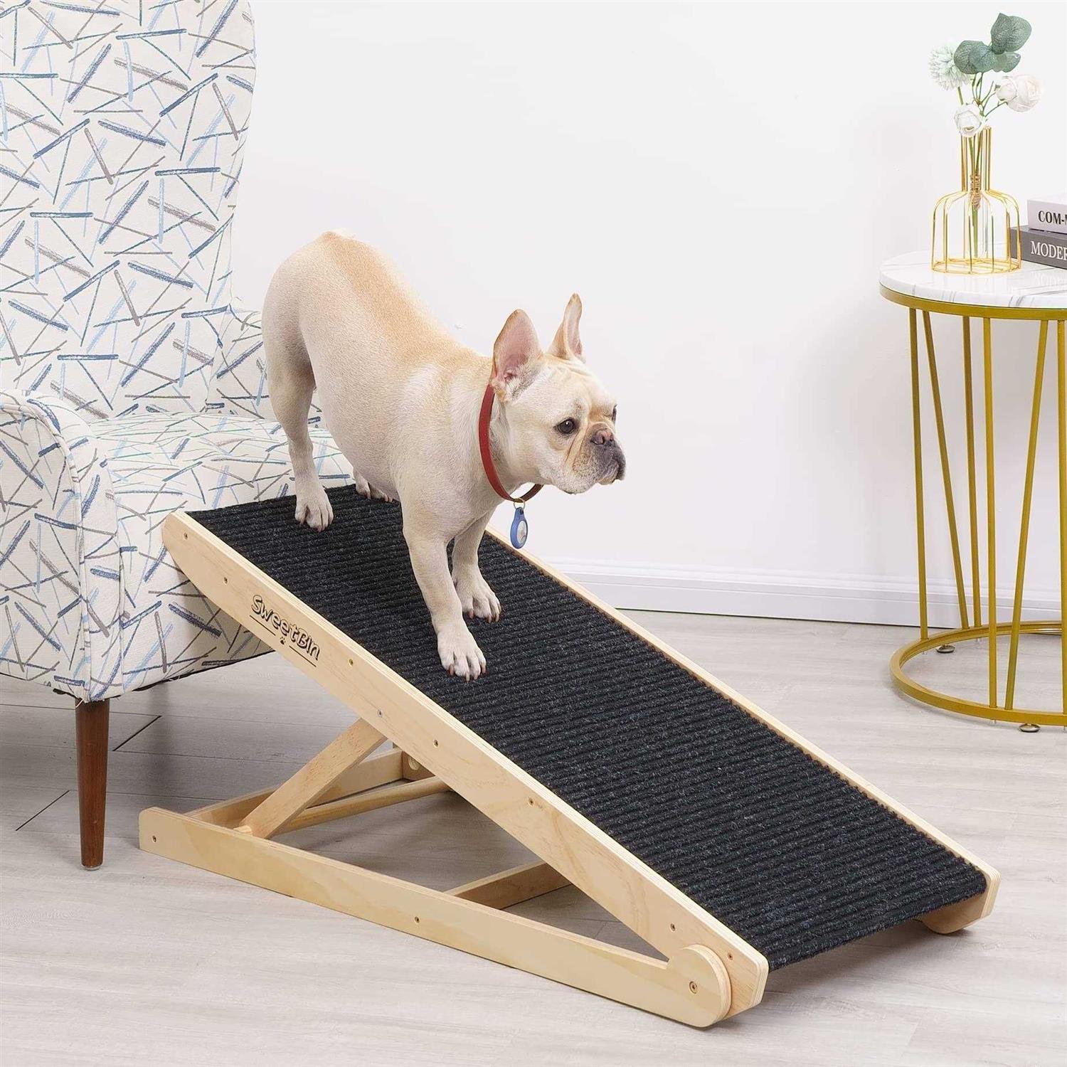 Sweetbin Wooden Adjustable Pet Ramp for All Dogs and Cats Non Slip Carpet Surface and Foot Pads - Healthber