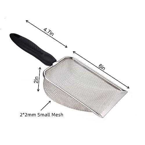 FIRSAL Small Mesh Stainless Steel Cat Litter Scoop Fine Mesh Metal Reptile Litter Cleaner Scooper Non-Stick Coated Metal Litter Scoop Fine Sand - Healthber