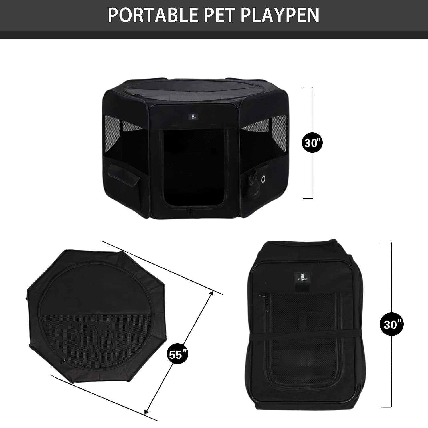 X-ZONE Pet Portable Foldable Pet Dog Cat Playpen Crates Kennel/Premium 600D Oxford Cloth,Removable Zipper Top, Indoor and Outdoor Use - Healthber