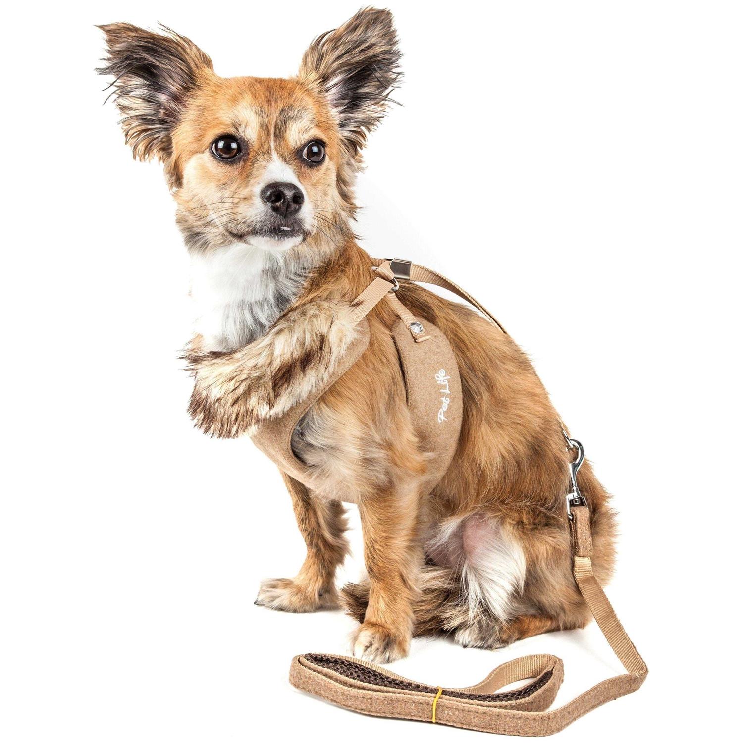 Pet Life Luxe Furracious 2-in-1 Mesh Reversed Adjustable Dog Harness-Leash with Removable Fur Collar - Healthber