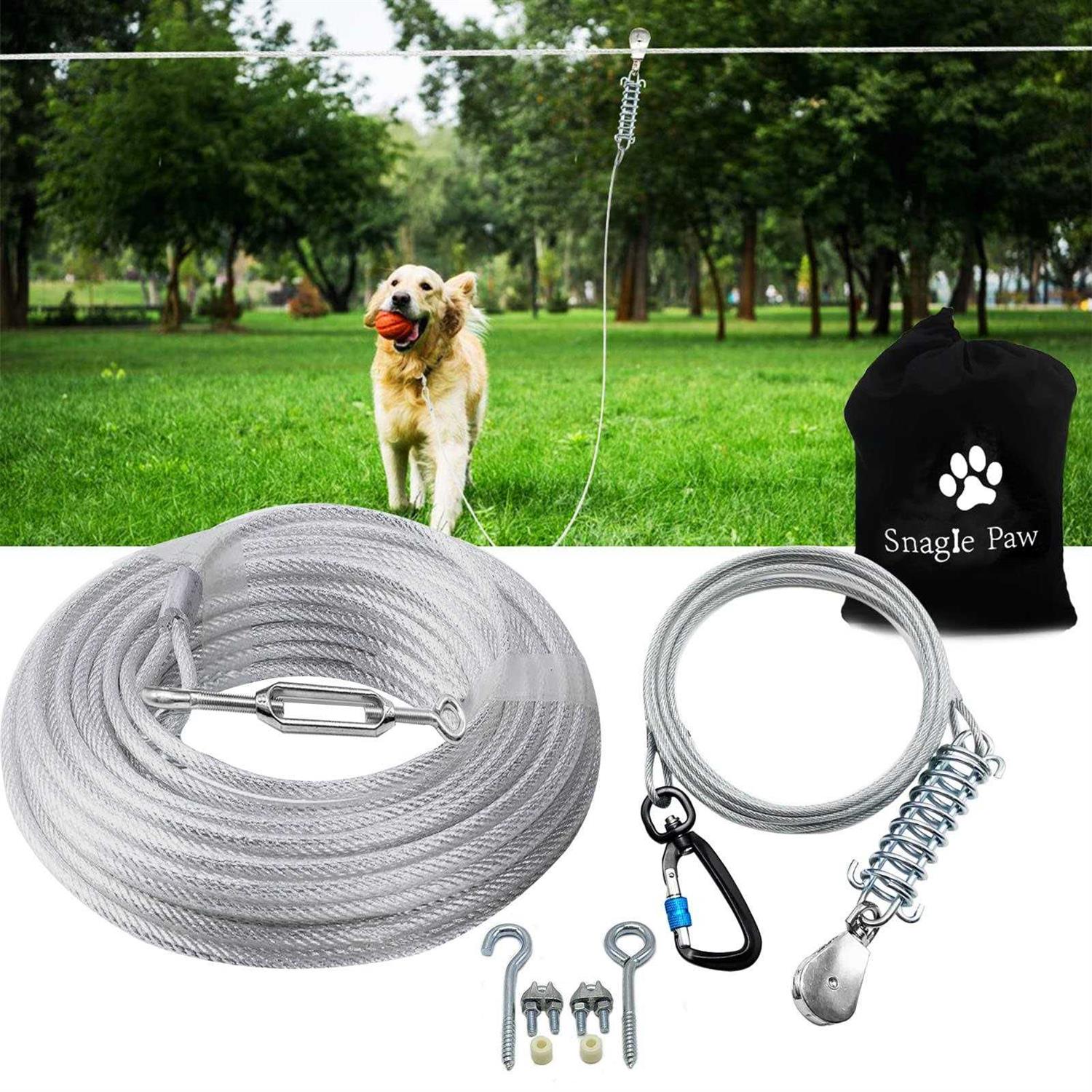 Snagle Paw Dog Tie Out Runner for Yard,Trolley System for Large Dogs Dog Aerial Cable with 10ft Pulley Runner Line for Dogs Up - Healthber