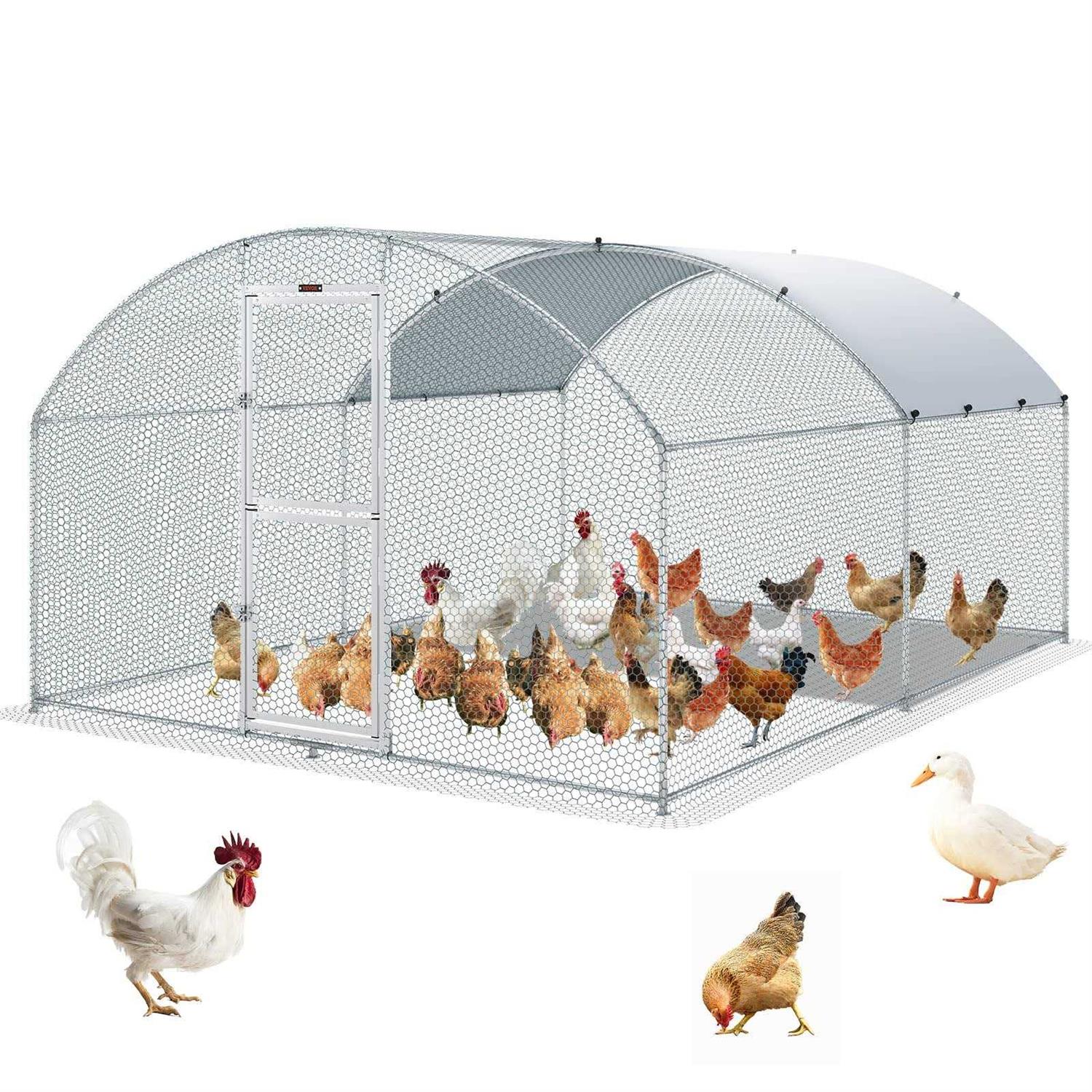 VEVOR Large Metal Chicken Coop with Run Walkin Chicken Coop for Yard with Waterproof Cover - Healthber