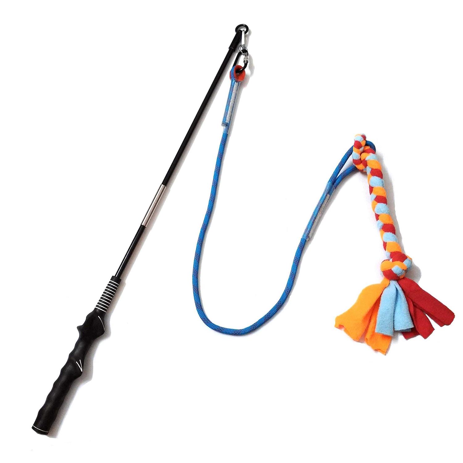 Dewonch Interactive Flirt Pole Toy for Dogs Chase and Tug of War,Durable Teaser Wand with Pet Fleece Rope Tether Lure Toy to Outdoor Exercise & Training - Healthber