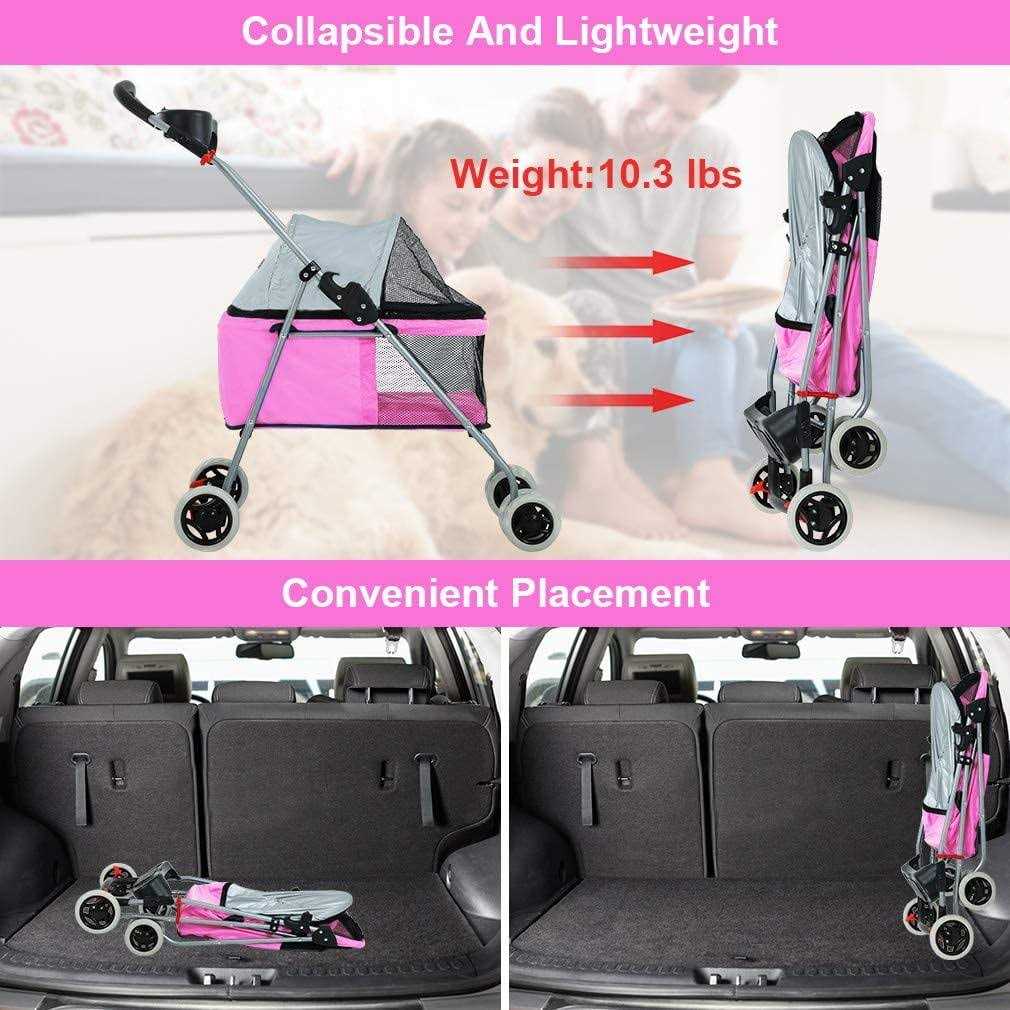Dkeli Dog Stroller Folding Cat Stroller Pet Strollers for Small Dogs & Cats with Cup Holder - Healthber