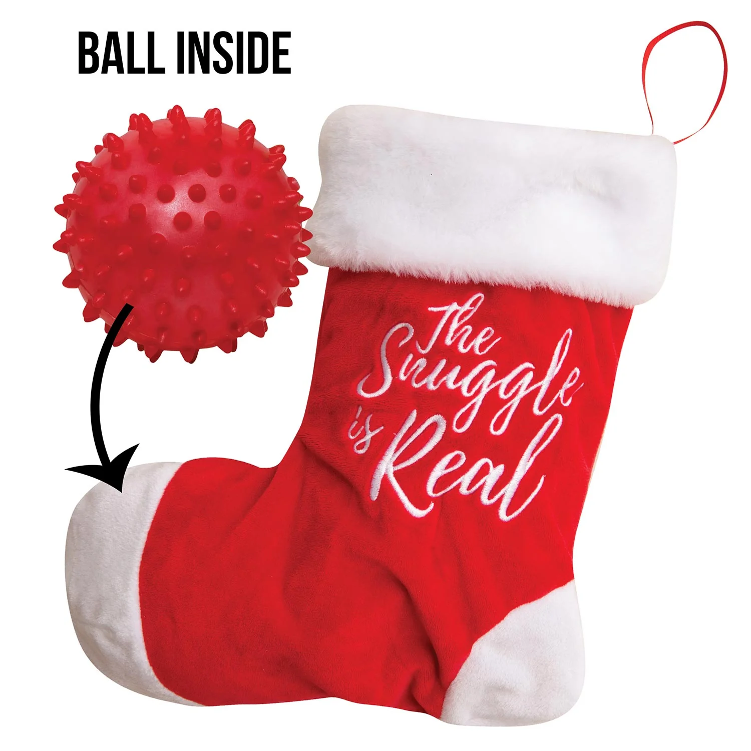 Hide & Squeak Christmas Stocking with Rubber Spikey Ball Dog Toy - Healthber