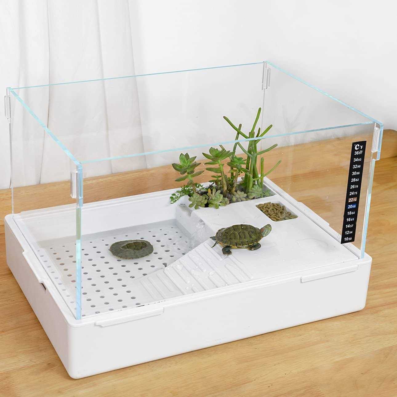 Turtle Tank with Adjustable Water Pump Filter, Full View Visually Tortoise Aquarium Habitat, Easy Changing Water and Clean for Small Amphibious - Healthber