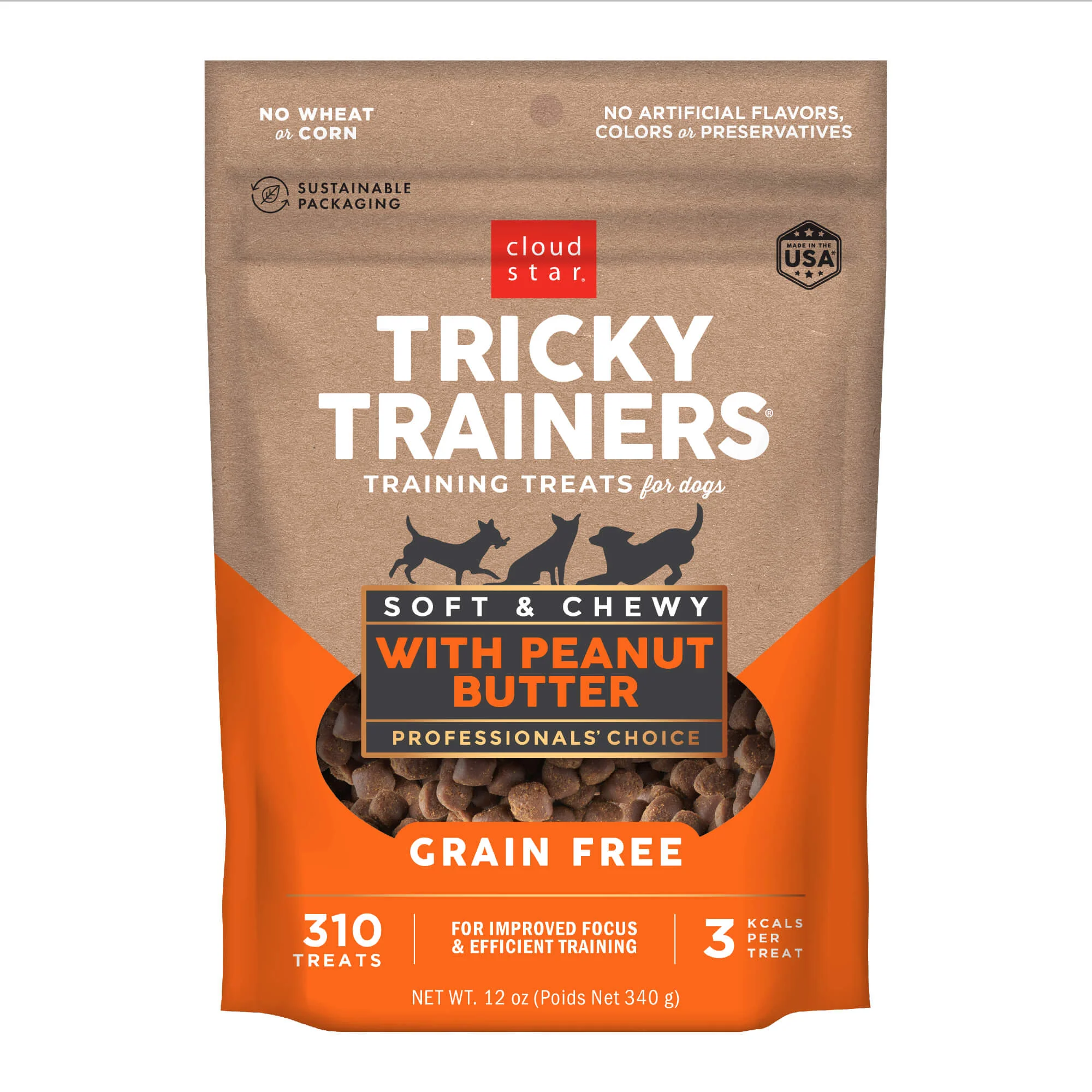 Cloud Star Tricky Trainers, Soft & Chewy, Grain Free Dog Treats, Peanut Butter - Healthber