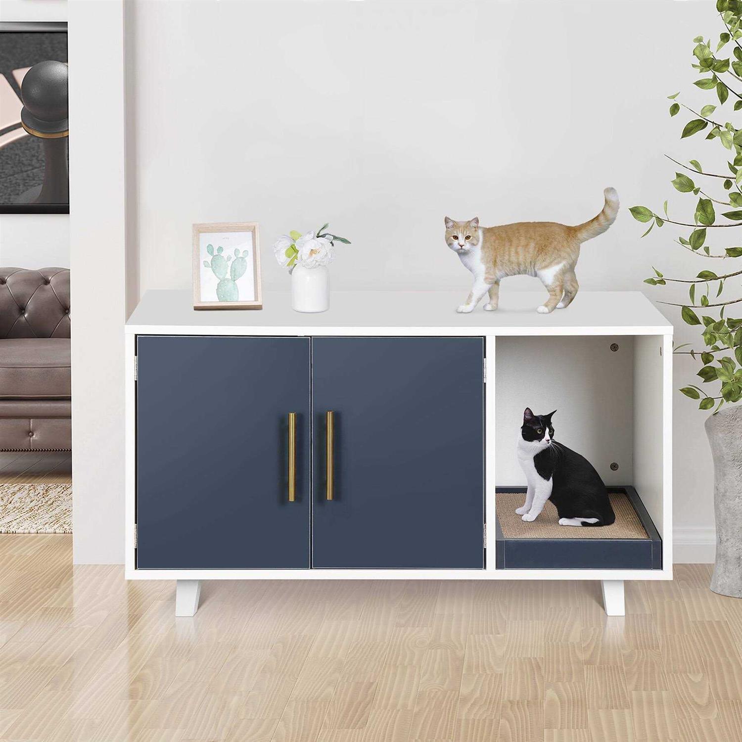Homgarden 35.8”l x 20”W Cat Hidden Washroom Pet Litter Box Enclosure House W/Scratch Pad - Healthber
