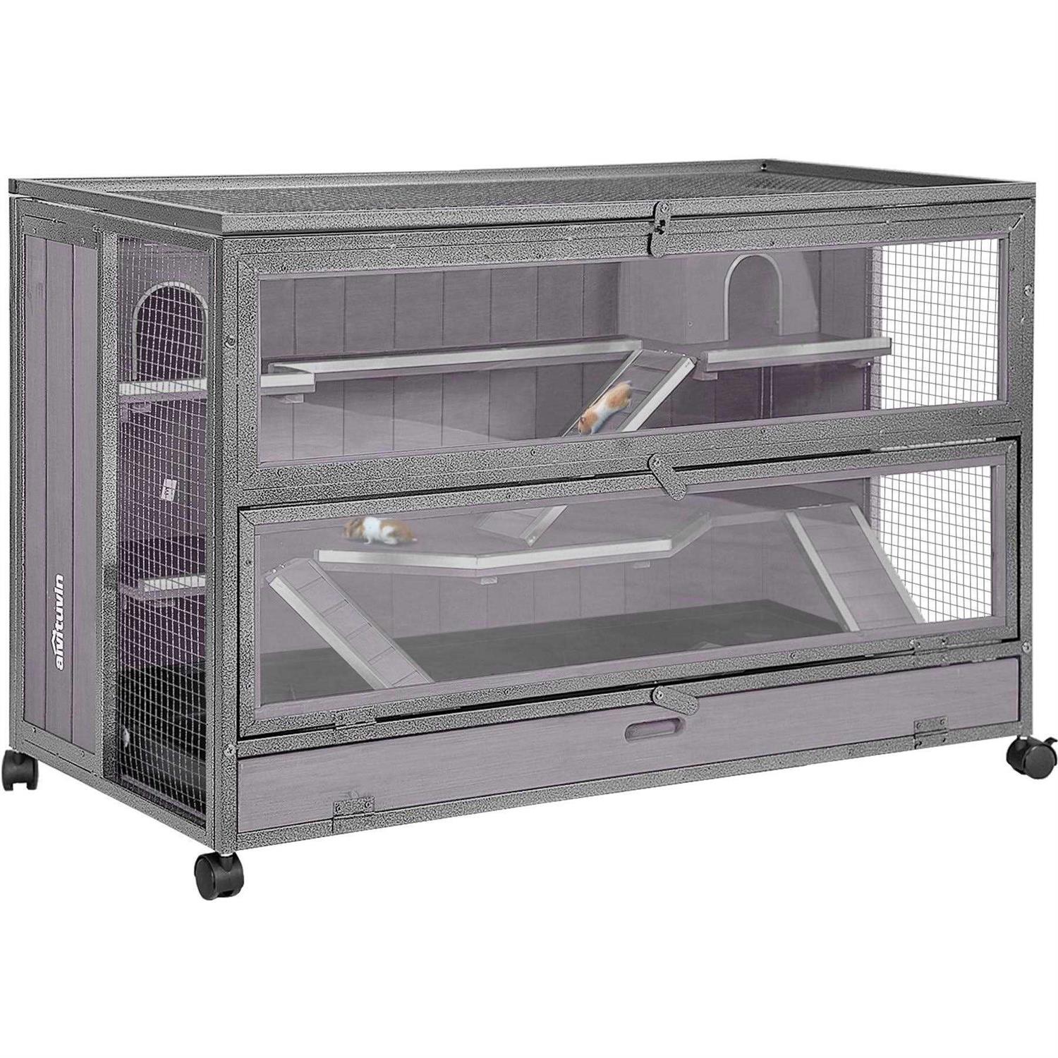 Aivituvin Wooden Hamster Cage Guinea Pig Cage with Iron Frame - Healthber