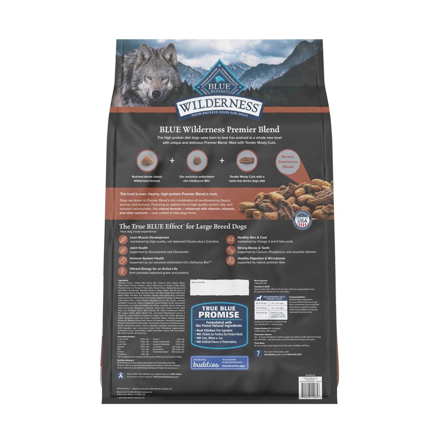 Blue Buffalo Blue Wilderness Premier Blend with Meaty Cuts Chicken Large Breed Adult Dry Dog Food - Healthber