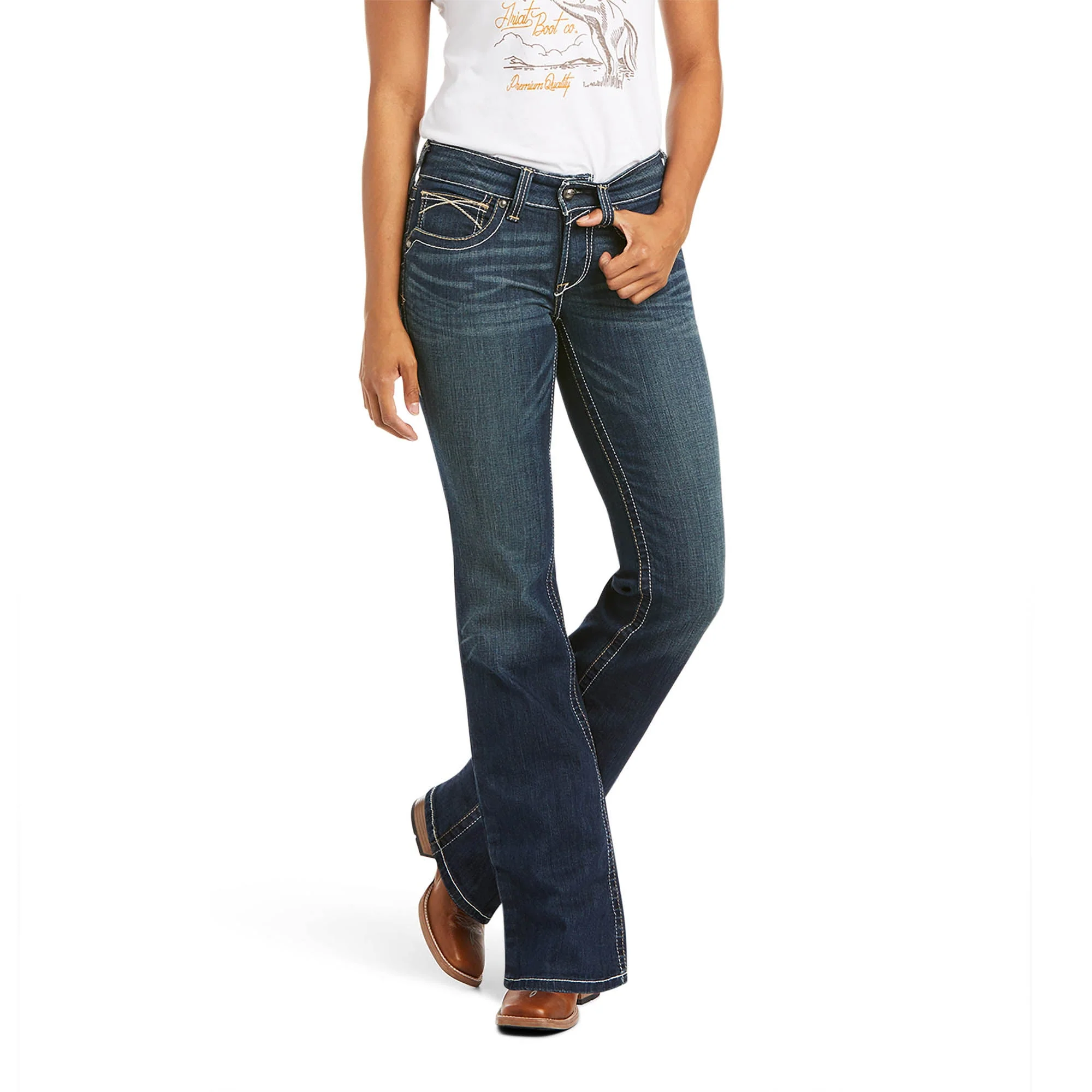 Ariat Women's Mid Rise Stretch Whipstitch Boot Cut Jeans - Healthber