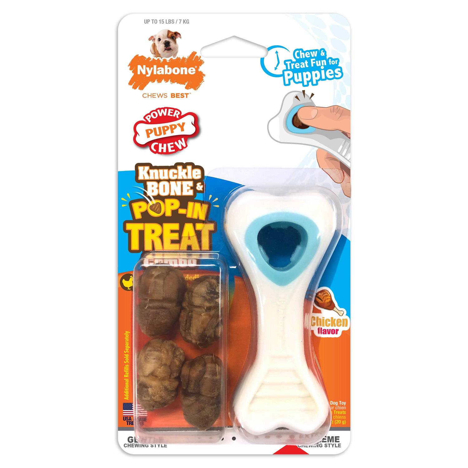 Nylabone Power Chew Knuckle Bone & Pop-In Treat Combo Chicken Toy - Healthber