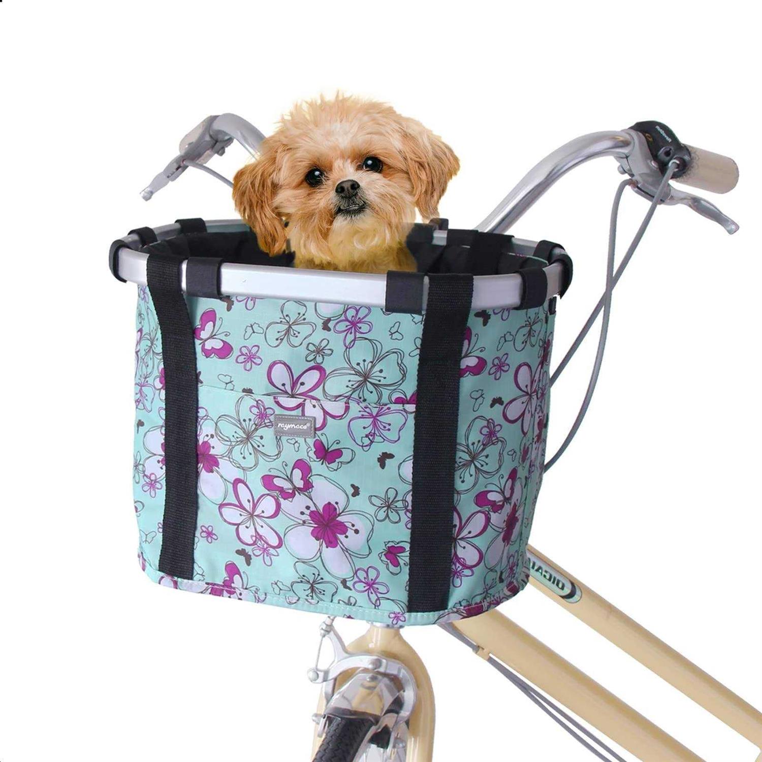 Raymace Bicycle Basket Dog Bike Handlebar Basket Front,Folding Detachable Quick Release Easy Install,Cycling Picnic Bag - Healthber