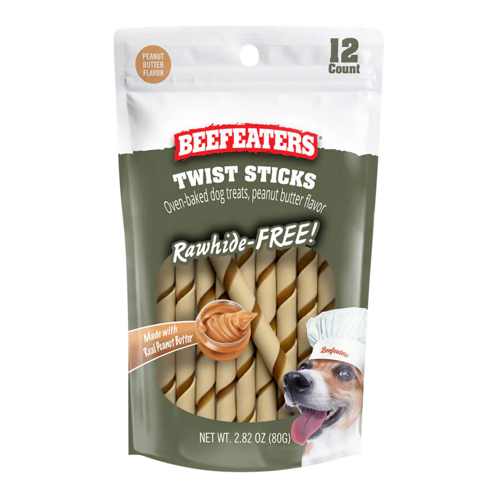 Beefeaters Twist Sticks, Rawhide Free, 12 ct, Case of 12 - Healthber