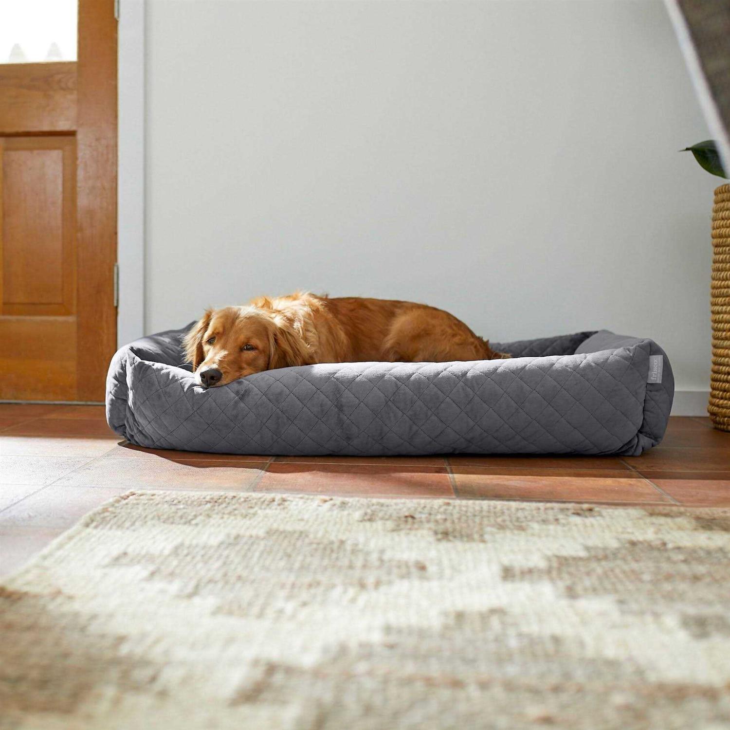 Frisco Velvet Rectangular Bolster Cat Dog Bed - Healthber