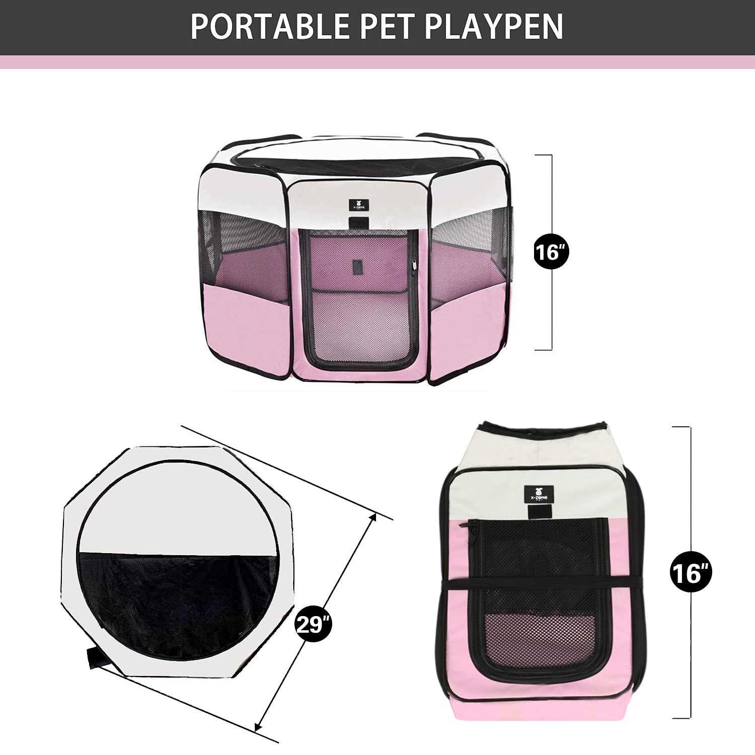 X-ZONE Pet Portable Foldable Pet Dog Cat Playpen Crates Kennel/Premium 600D Oxford Cloth,Removable Zipper Top, Indoor and Outdoor Use - Healthber
