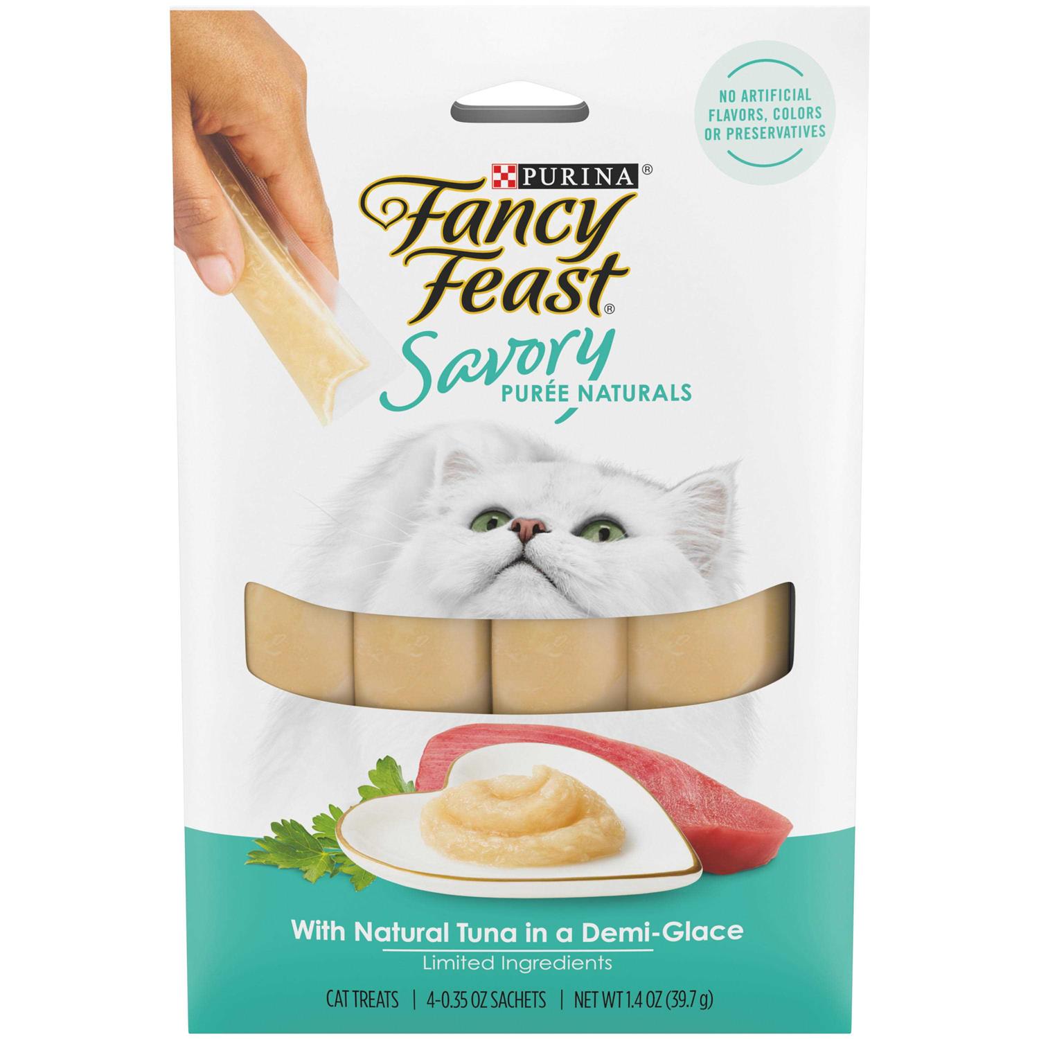 Fancy Feast Squeezable Cat Treats Tube Savory Puree Naturals With Natural Tuna in a Demi-Glace - Healthber