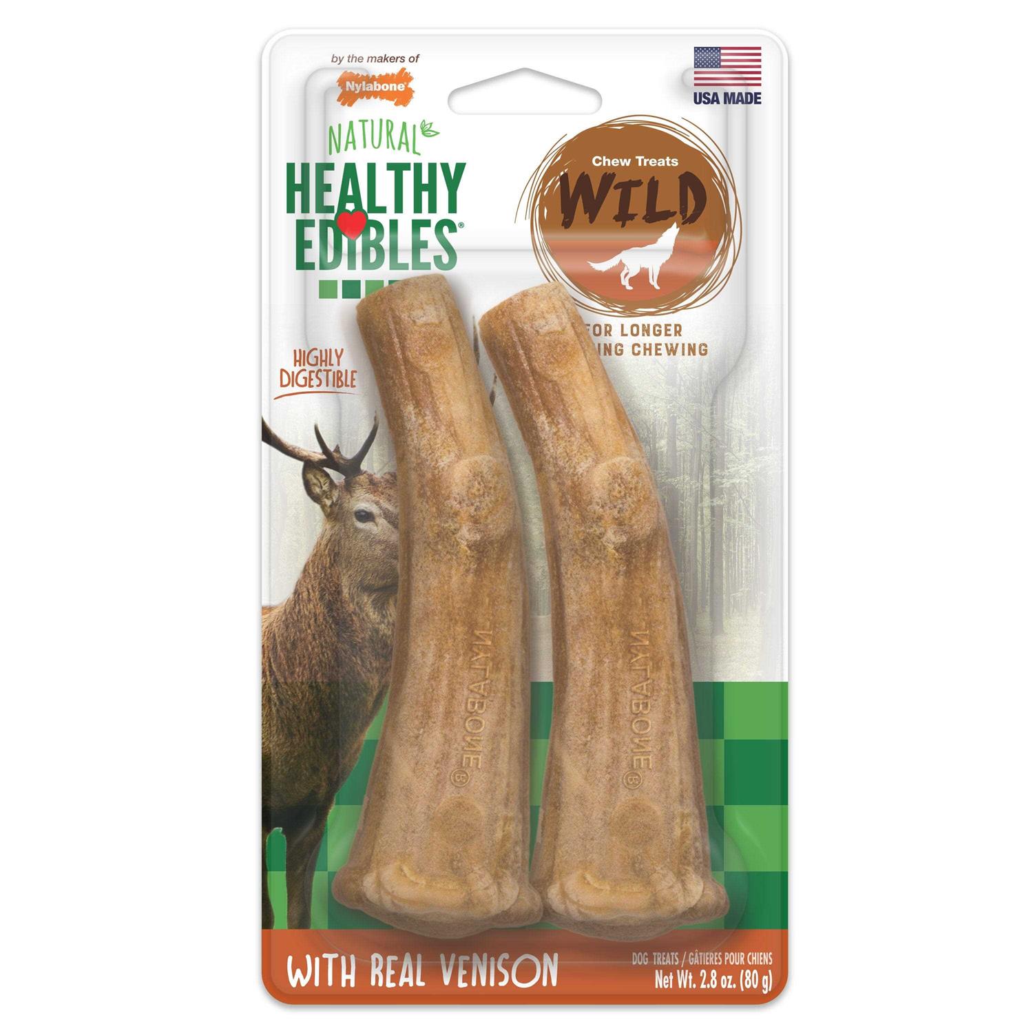 Nylabone Healthy Edibles Wild Antler Natural Long Lasting Venison Dog Chew Treats - Healthber