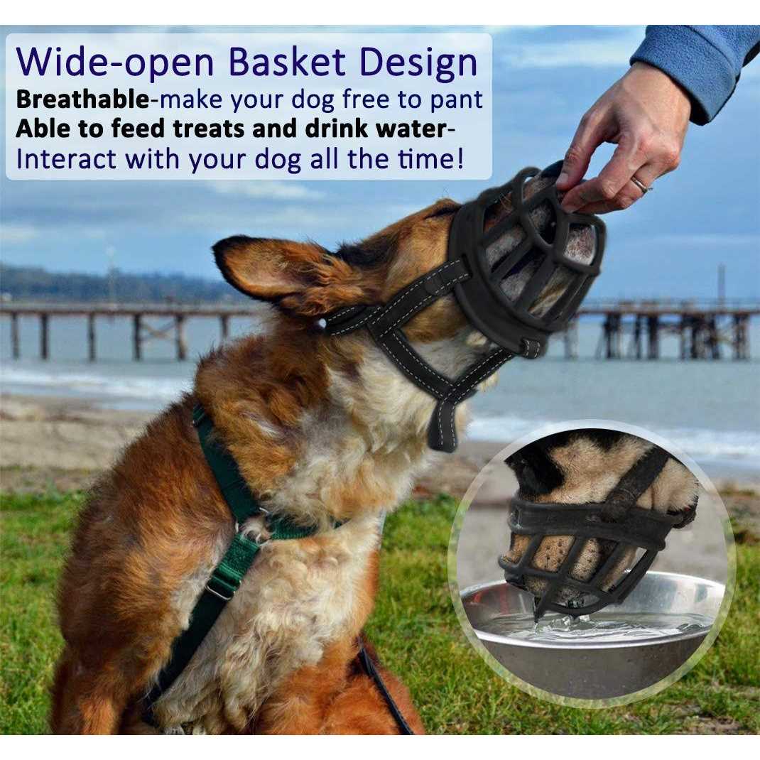 Barkless Dog Muzzle,Soft Basket Silicone Muzzles for Dog, Best to Prevent Biting, Chewing and Barking, Allows Drinking and Panting - Healthber