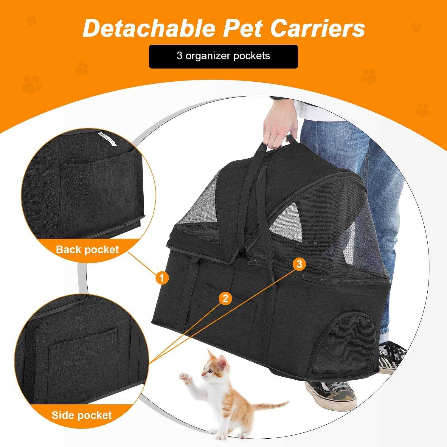 Bestpet 3-in-1Pet Stroller Premium Multifunction Dog Cat with Detachable Carrier &Cup Holder - Healthber