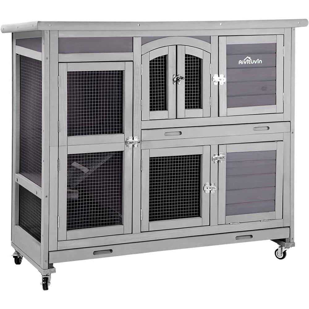 Aivituvin 2 Story Rabbit Hutch on Wheels AIR06-C - Healthber