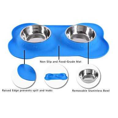 Hubulk Pet Dog Bowls 2 Stainless Steel Dog Bowl with No Spill Non-Skid Silicone Mat + Pet Food Scoop Water and Food Feeder Bowls for Feeding - Healthber