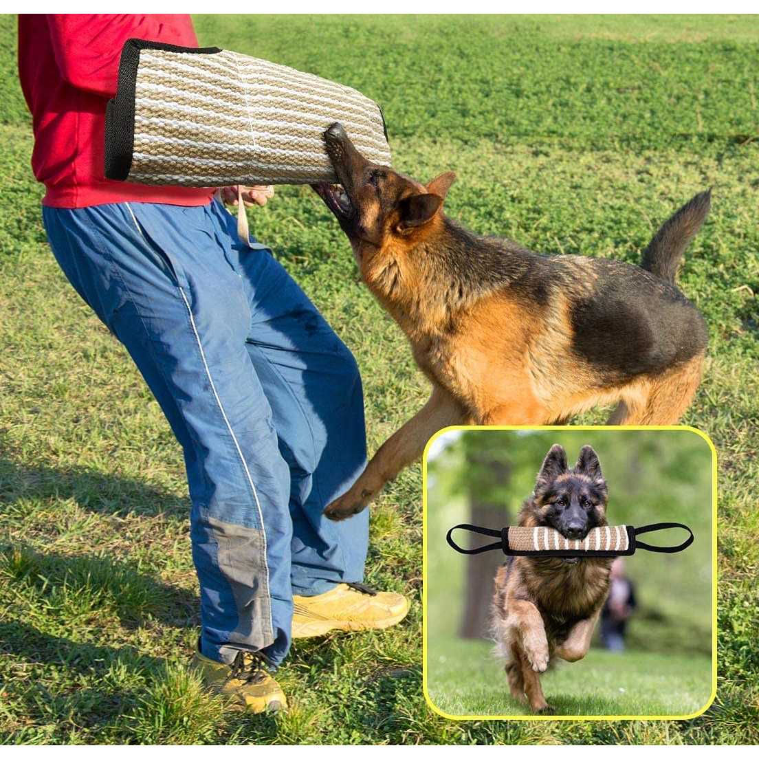 MelkTemn Professional Dog Bite Training Set 3 in 1 Dog Bite Sleeve Arm + Whip Agitation Stick for Dogs Training Protection for Biting + Dog Bite Pillow Tug - Healthber