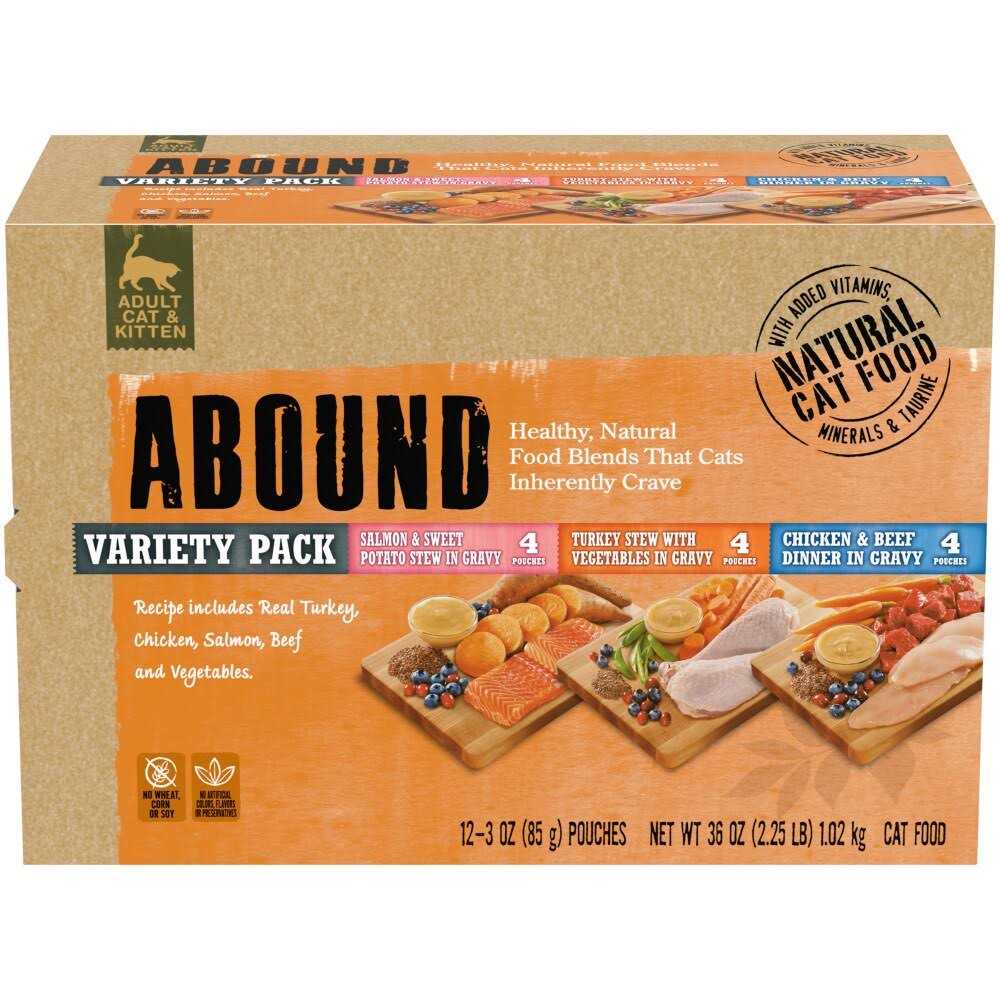 Abound Adult Cat & Kitten Natural Wet Cat Food Pouches Variety Pack 12 Count / 3 oz - Healthber