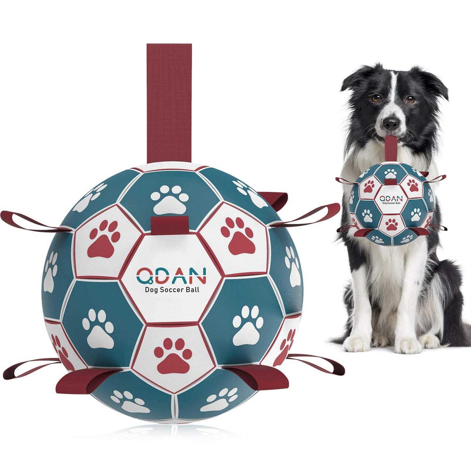 QDAN Dog Toys Soccer Ball with Straps Interactive Dog Toys for Tug of War - Healthber