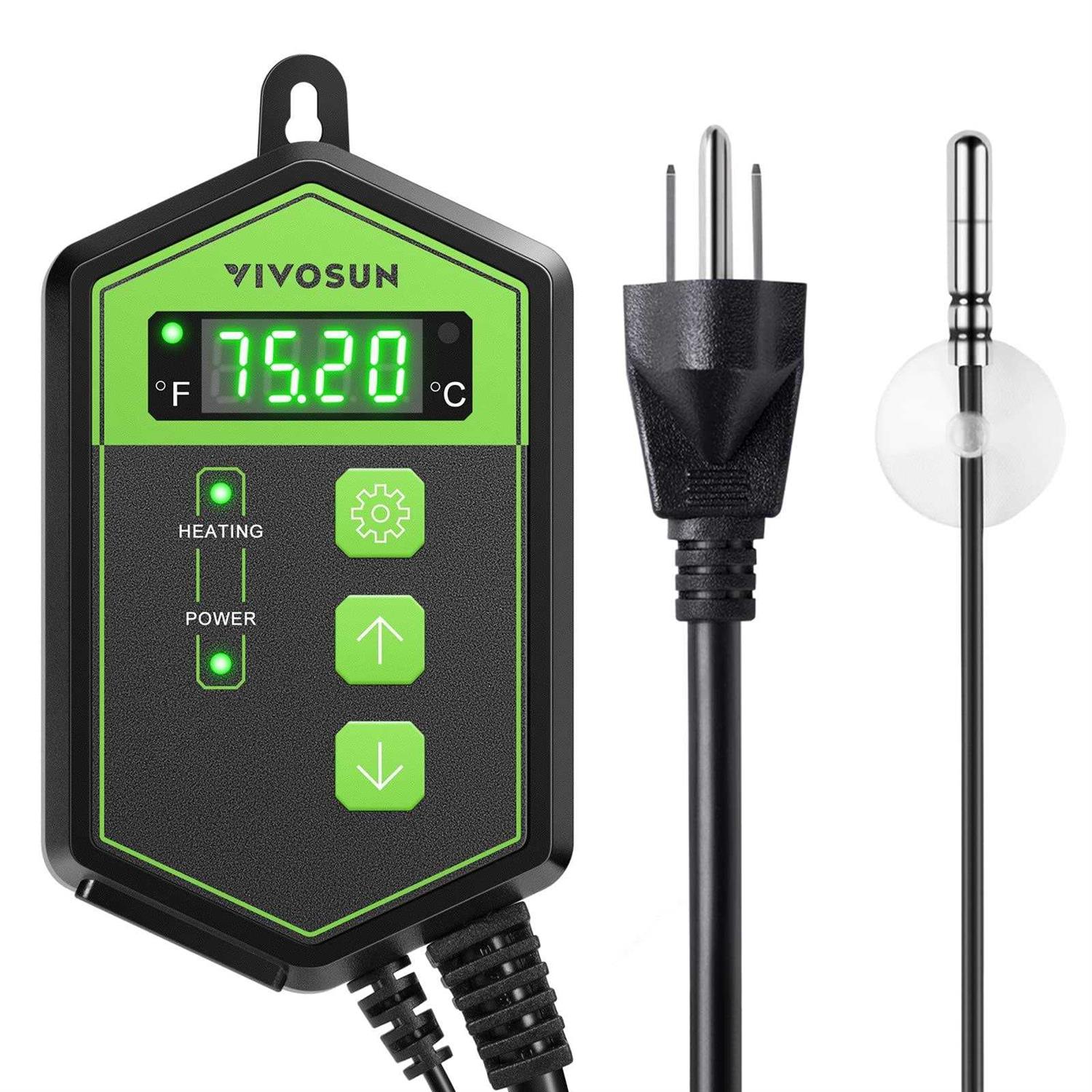VIVOSUN Digital Heat Mat Thermostat Temperature Controller 40-108 oF 1000W for Reptiles - Healthber
