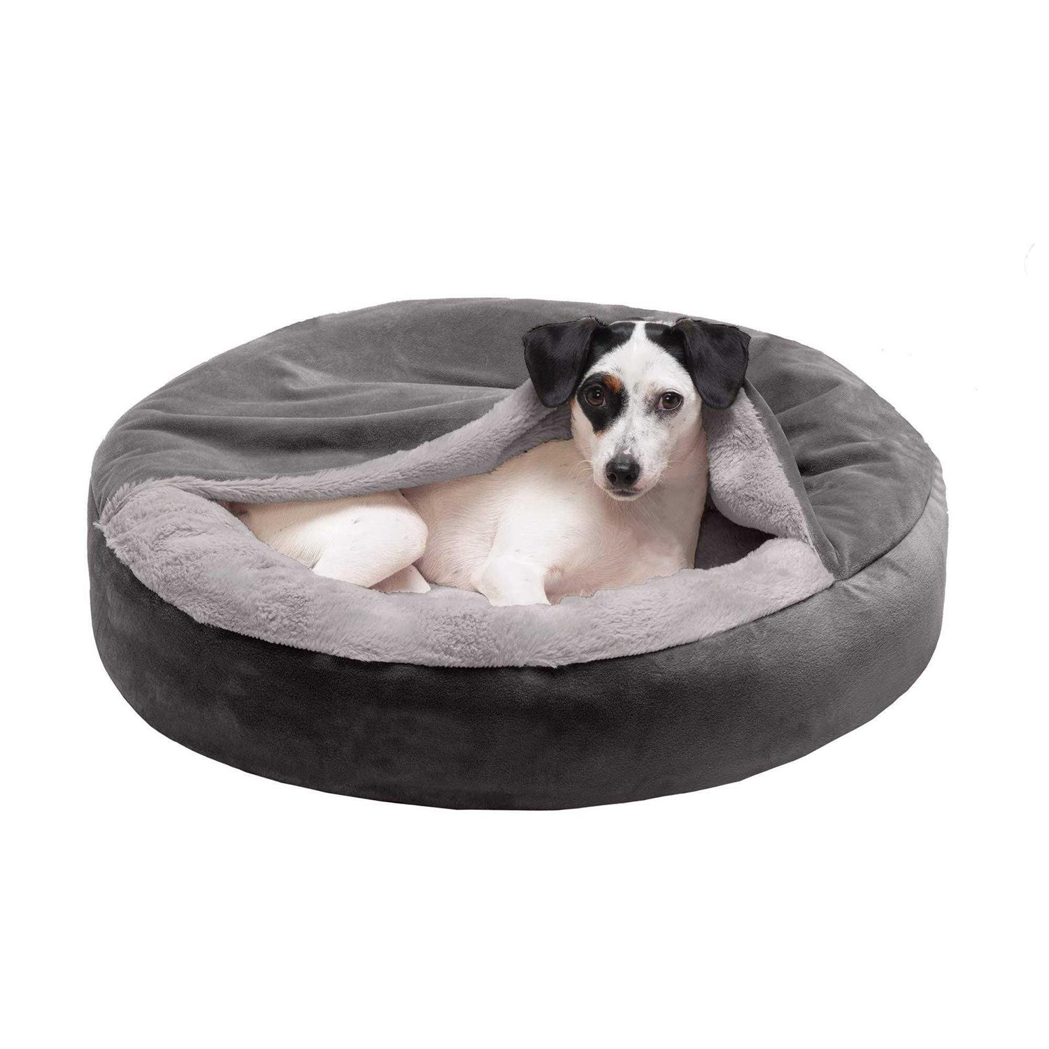 Velvet & Wave Faux Fur Hooded Donut Bed FurHaven - Healthber
