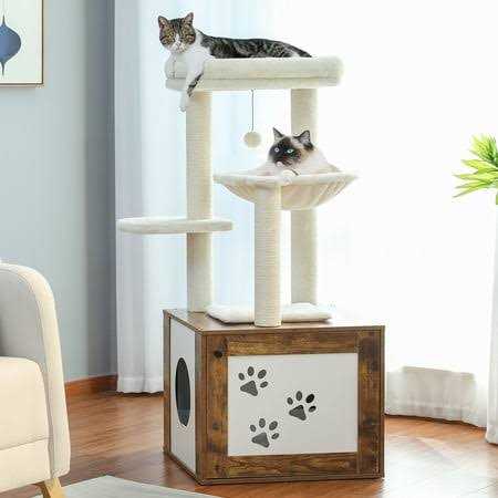 Pawz Road Cat Tree with Litter Box Enclosure Cat Tower with Scratching Posts for All Indoor Cats - Healthber