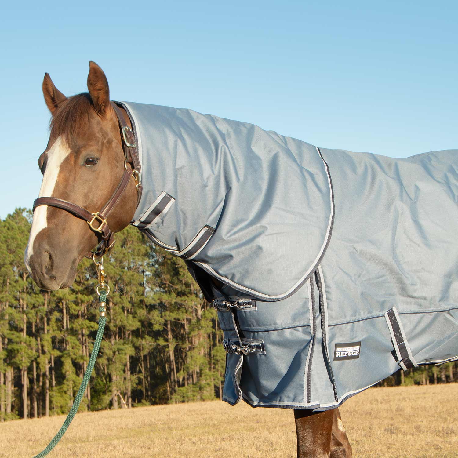 Poplar Head Refuge 1200 Denier Turnout Blanket with Detachable Neck, 360 Gram, Hamilton Blue - Healthber