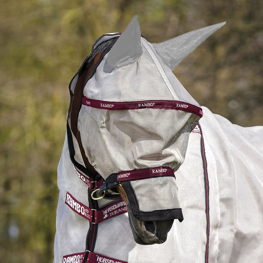 Rambo Plus Fly Mask, Oatmeal/Blk/Burg - Healthber