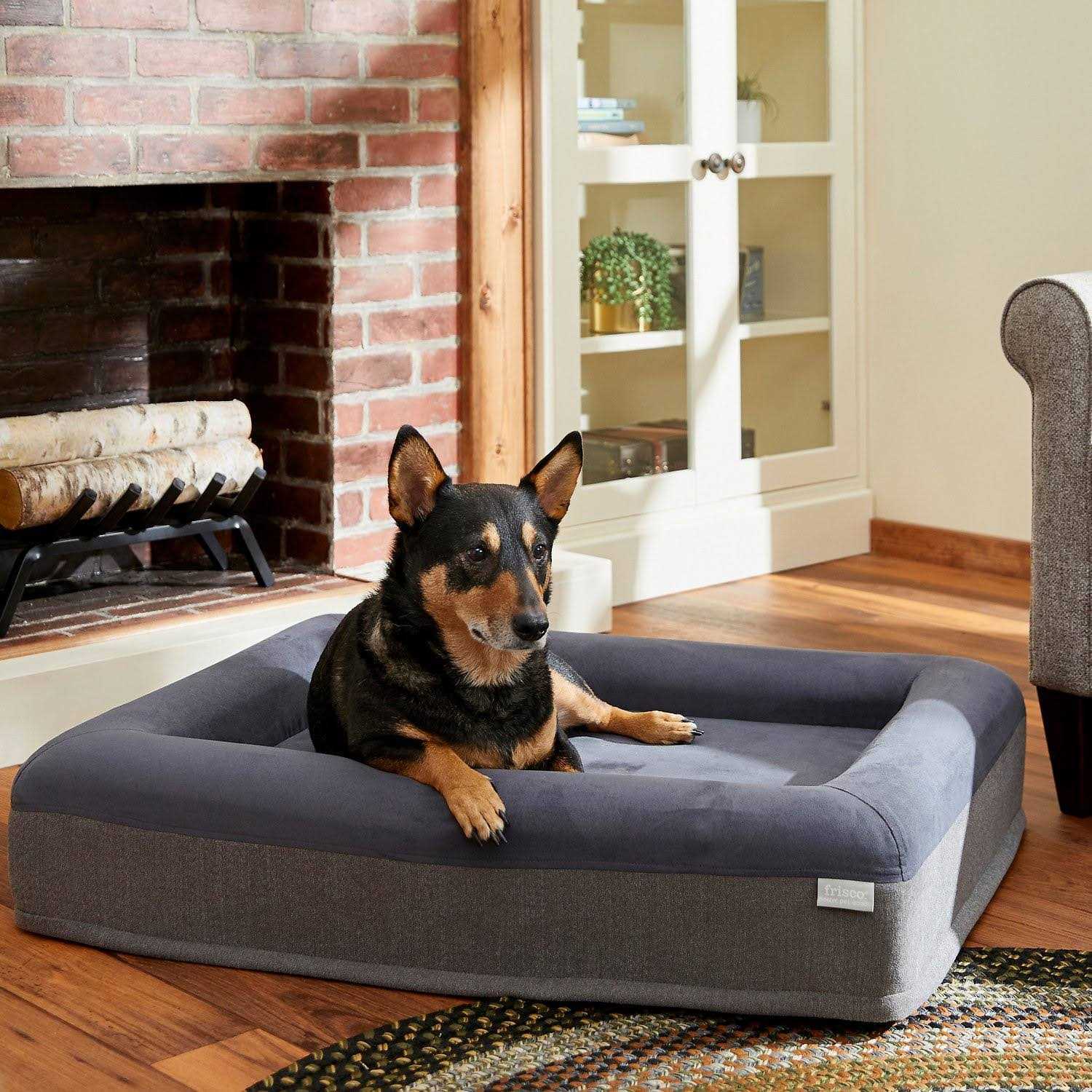Frisco Orthopedic Rectangular Bolster Cat Dog Bed w/Removable COVER - Healthber