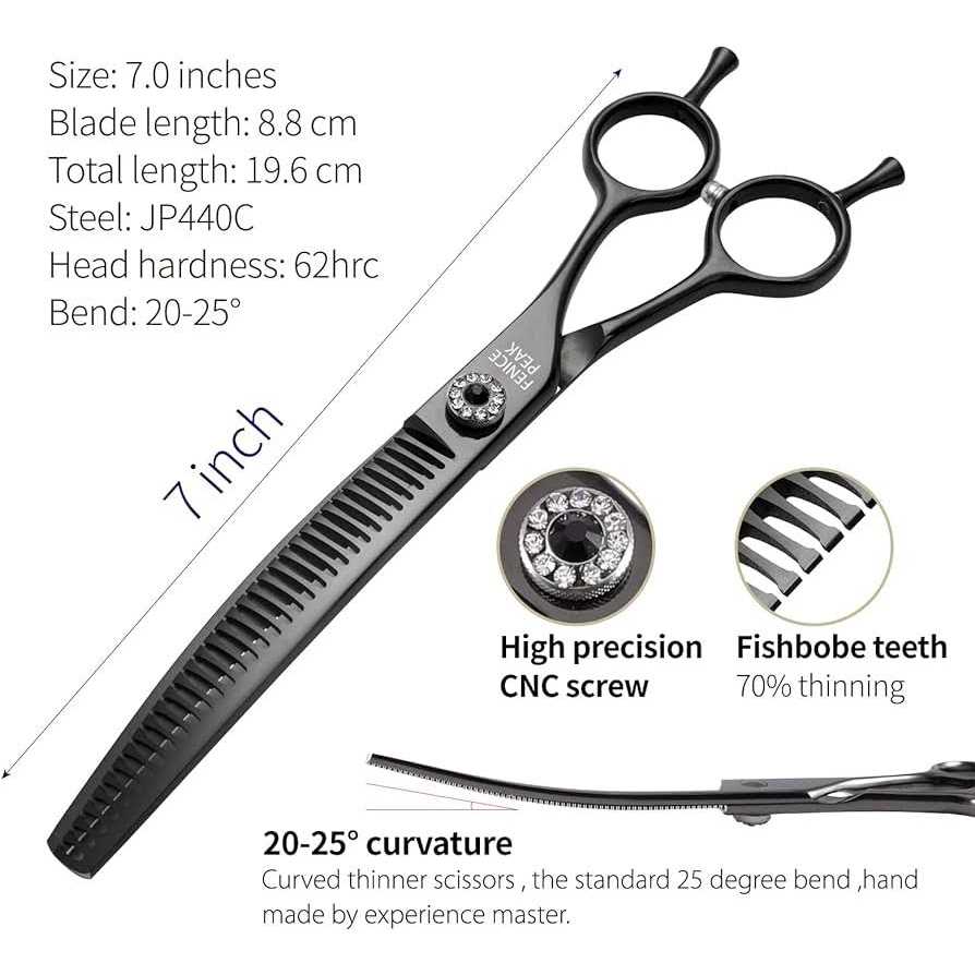Fenice Peak Professional Dog Grooming Scissors Pet Curved Thinning Shears 7.0” Extremely Sharp Blades 440C Steel Thinning Scissors Durable Smooth - Healthber