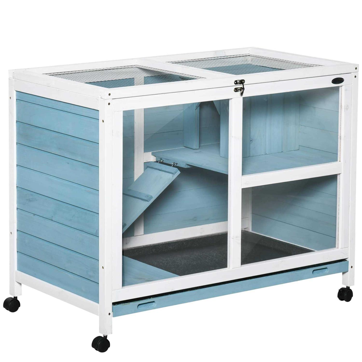 PawHut 2-Story Wooden Rabbit Hutch - Healthber