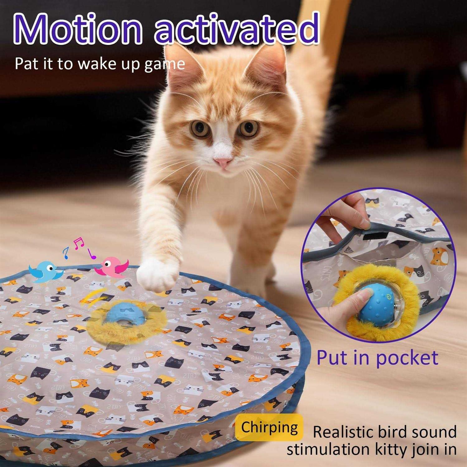 Giociv Interactive Cat Toys Ball Fast Rolling in Pouch, Motion Activate Chirping Cat Toy Hide and Seek Mouse Catching Game - Healthber