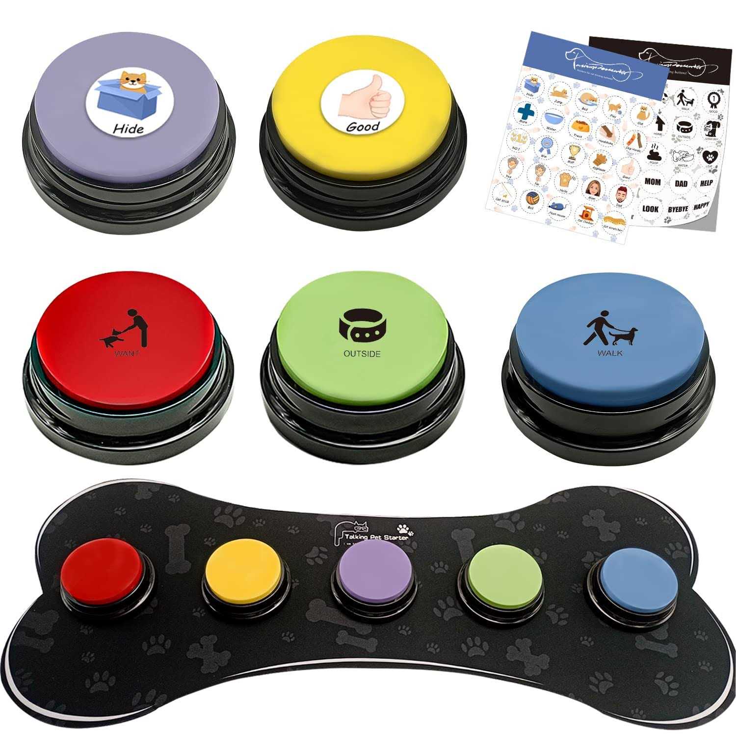 Set of 5 Color Dog Buttons with Rubber Mat for Communication,Dog Talking Buttons,Pet Buttons,Dog Training & Behavior Aids,Train Your Dog to Voice - Healthber