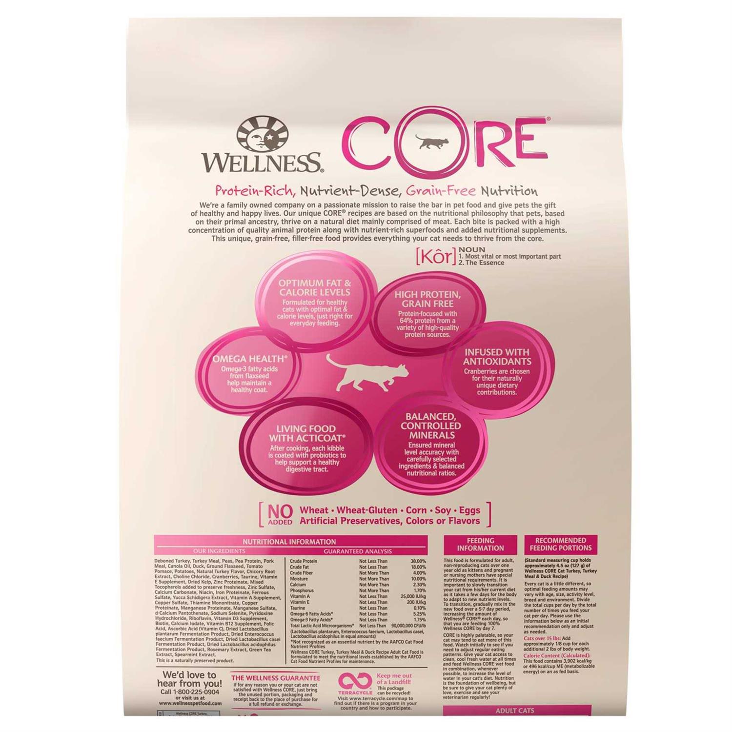 Wellness CORE Grain-Free Turkey Turkey Meal & Duck Dry Cat Food - Healthber