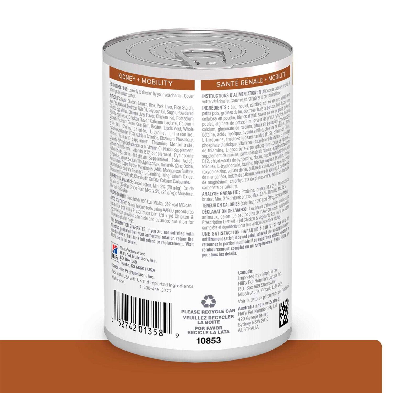 Hill’s Prescription Diet k/d Kidney Care + Mobility Chicken & Vegetable Stew Flavor Canned Dog Food - Healthber