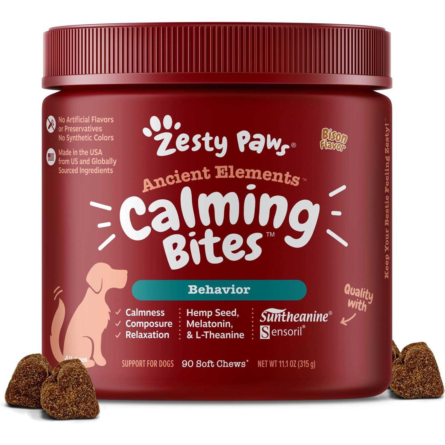 Zesty Paws Ancient Elements Hemp Calming Bites Bison Flavored Soft Chews Supplement for Dogs - Healthber