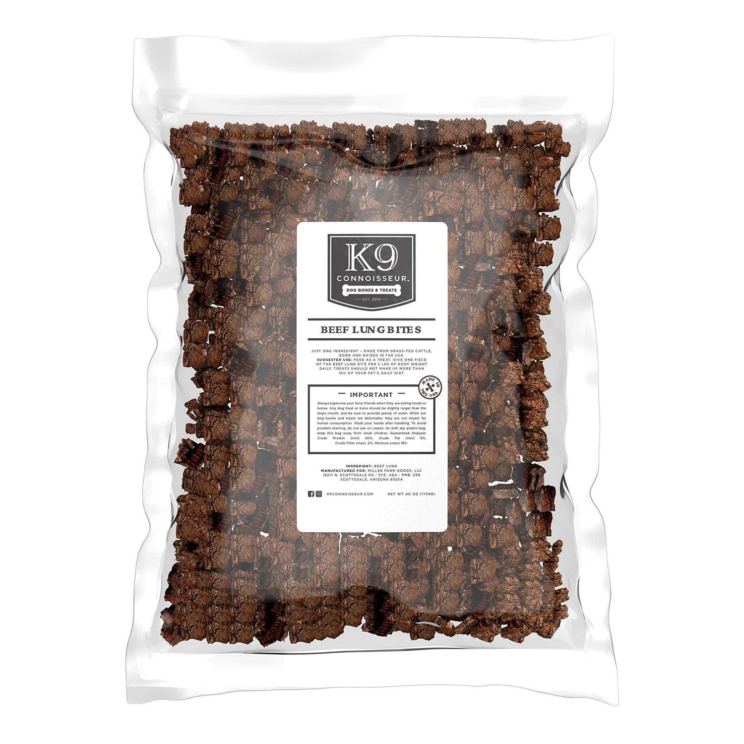 K9 Connoisseur Low to Odor Free Slow Roasted Beef Lung Bites for Dogs Made in USA Grain & Rawhide Free Natural Dog Treats - Healthber